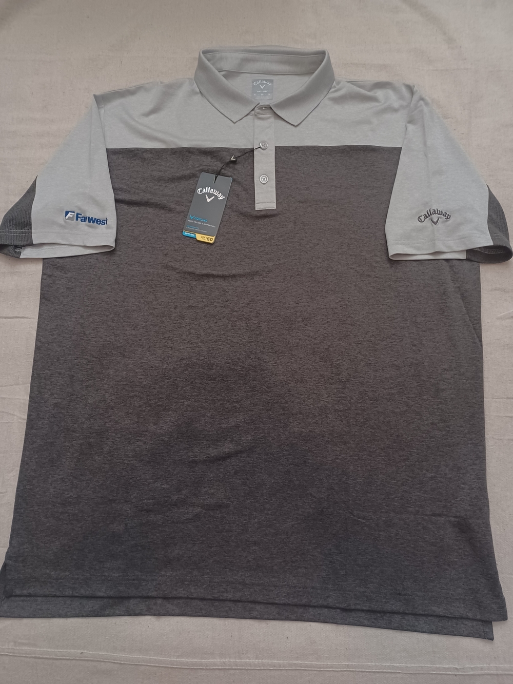 Callaway Two-Tone Light Gray and Charcoal Golf Polo UPF 50 Men's Size XL